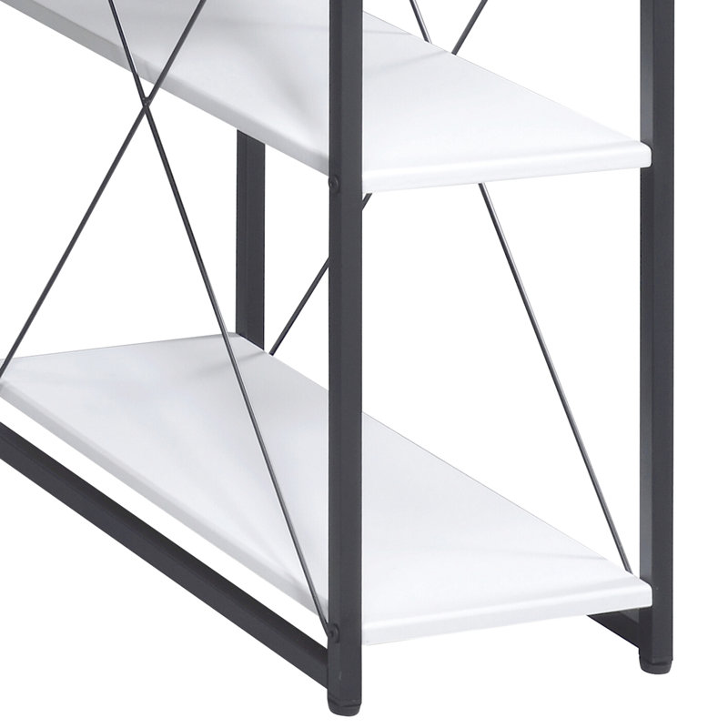 Bureau blanc et noir élégant avec de nombreuses étagères et tiroirs, style contemporain