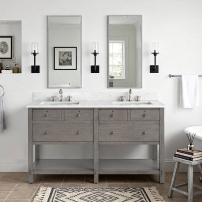 Meuble-lavabo double autoportant 60 po avec plateau en céramique Lunnete