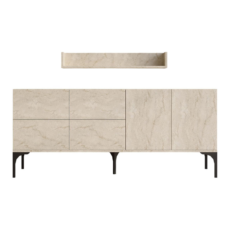 Modern Console Table with Wall Shelf, Travertine Color, 70.9 x 21.7 x 15.7 inches | 100% Melamine Coated Particle Board, Thickness: 0.7 inches | Numerous Shelves, Wall-Mountable, Stylish & Functional Design for Home Décor