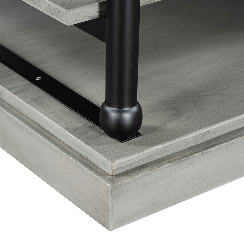 Alfonso Coffee Table With Wooden Legs & 2 Open Shelves, Gray