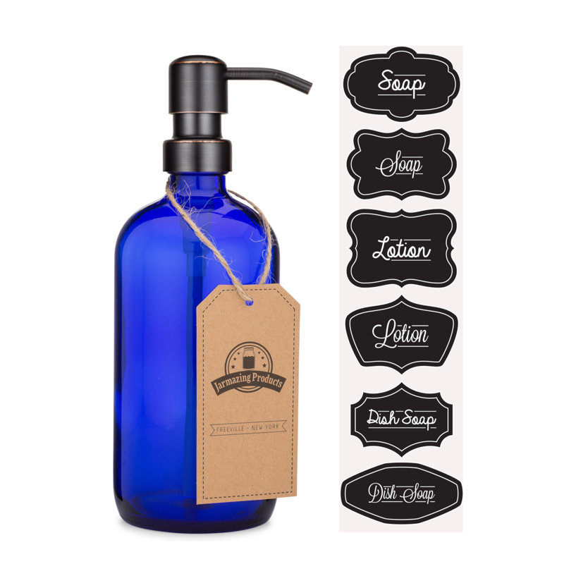 Distributeur de lotion en verre, Bronze huilé / bleu