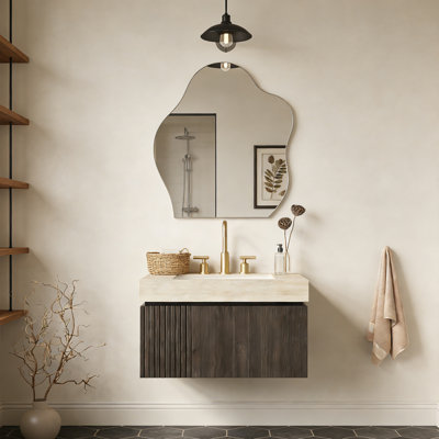 Meuble-lavabo flottant avec espace de rangement multifonctionnel et 3 trous de robinet pré-percés