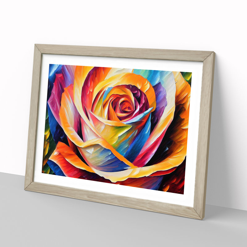 XH1022-7563X Rose Flower Vol.5 Abstract - Single Picture Frame Painting, 46cm H x 64cm W x 2cm D, Oak