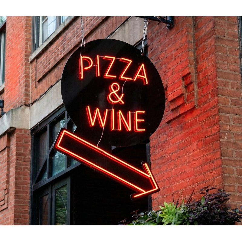Enseigne néon pizza et vin - restaurant DEL pour restaurant - 24 po x 33 po (61 x 84 cm)
