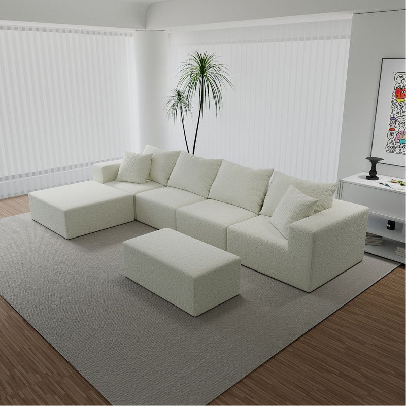 Canapé modulaire beige, 4 sièges dont 2 pour le salon, méridienne surdimensionnée Cloud Couch, nouvelle mousse, - États-Unis, velours standard 100 par velours, animal de compagnie, rétractable, lavable à la machine, couches en mousse teintée, coffre-fort brossé