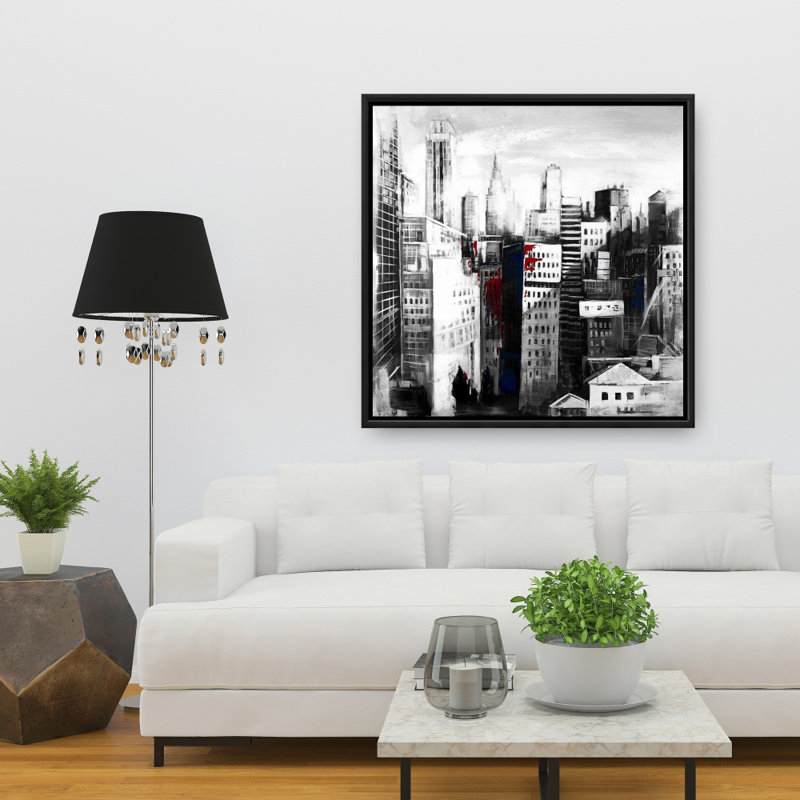 White City with Paint Splash - Modern Black Framed Canvas Decor