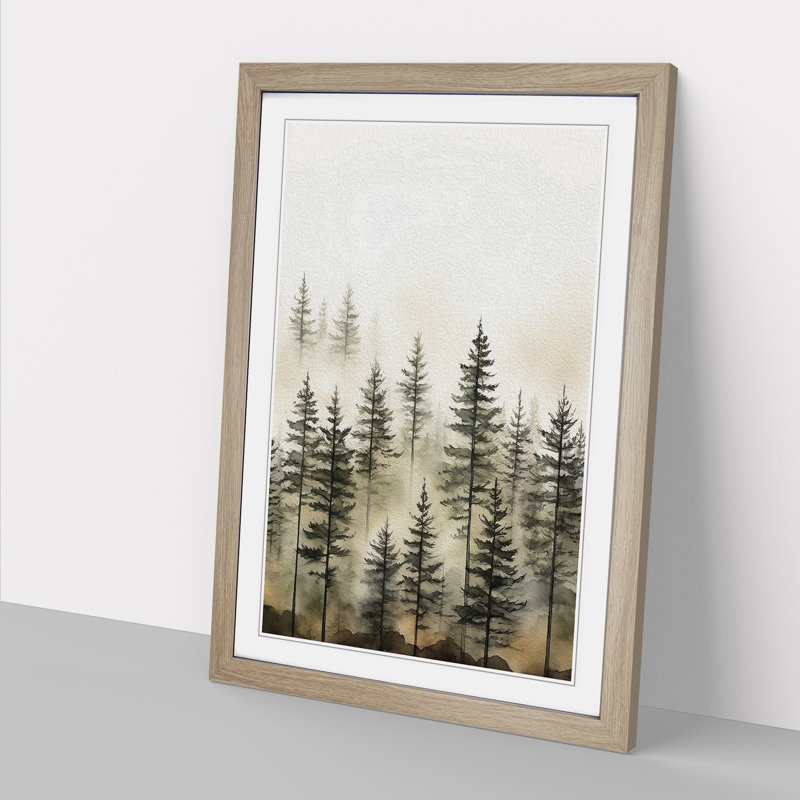 Pine Tree Line - Single Picture Frame Print on Wood, Oak Framed, 46cm H x 34cm W x 2cm D