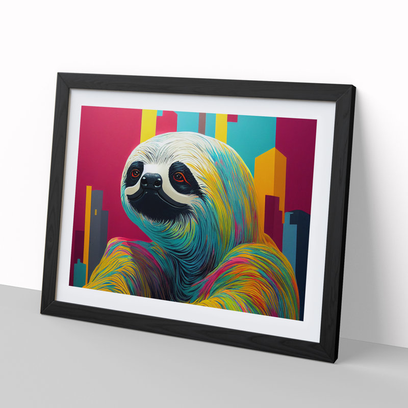 XH1022-6694X Painted Sloth - Single Picture Frame Painting, 46cm H x 64cm W x 2cm D, Black Framed