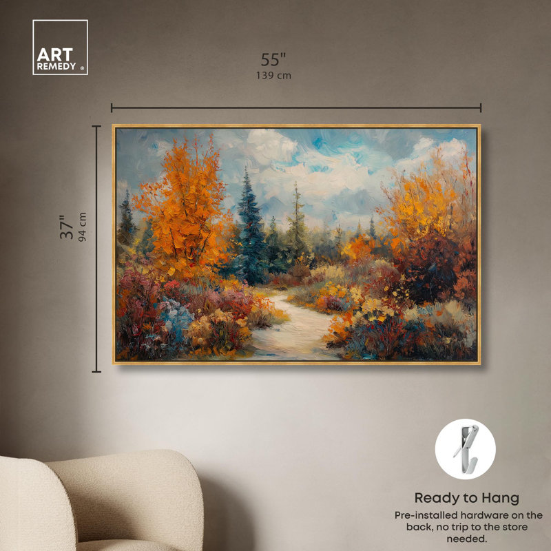 «Autumn's Path II Autum» par Art Remedy, H 3 po x l 55 po, Cadre flottant doré