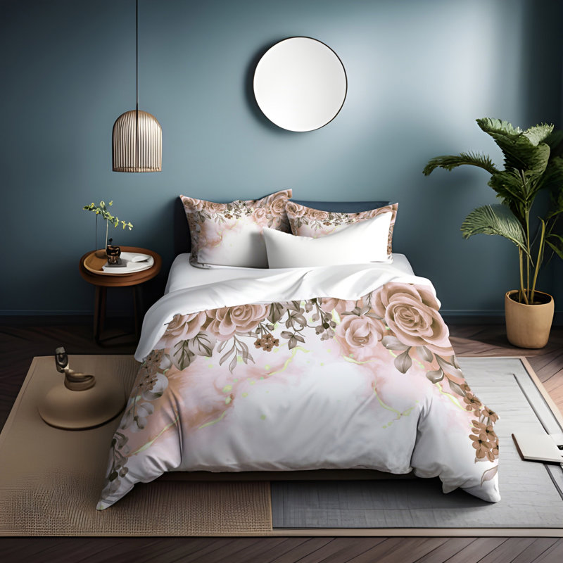 Polyester Floral Duvet Cover, King Duvet Cover + 2 King Shams