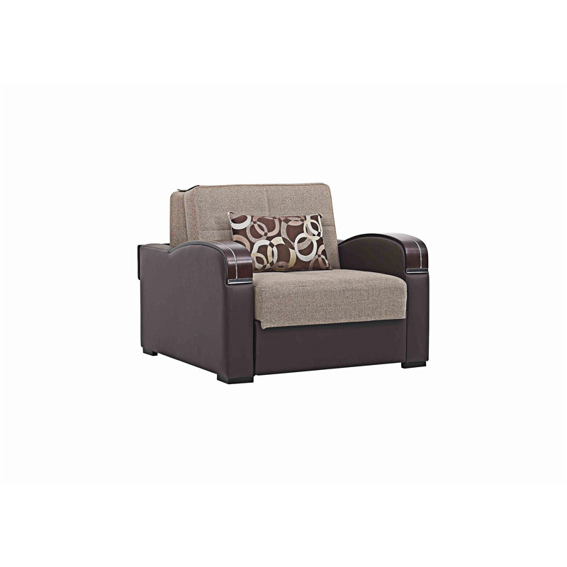Fauteuil rembourré convertible avec rangement, Beige, Brun
