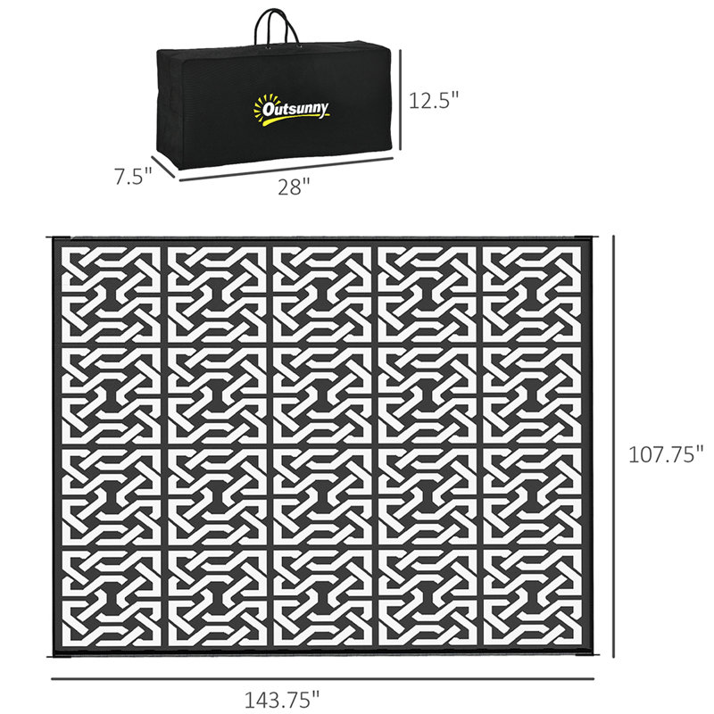 Tapis d'extérieur imperméable réversible - Tapis de camping portatif avec sac de transport, Rectangle 9 pi x 12 pi
