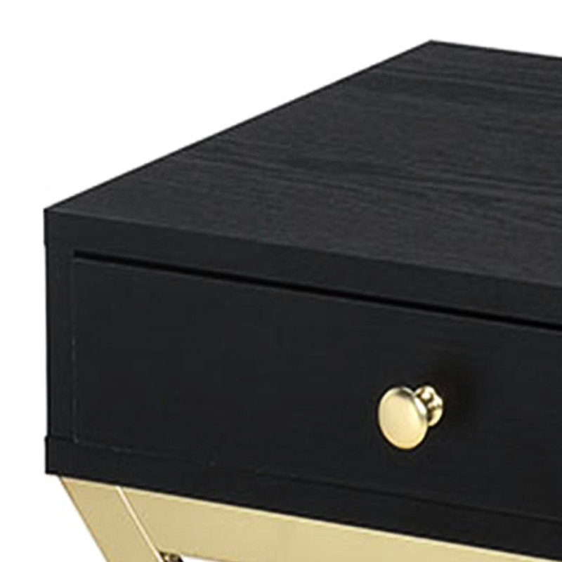 Table rectangulaire noire et laiton avec tiroir - Un élément de décoration pratique et élégant pour rehausser votre salon.
