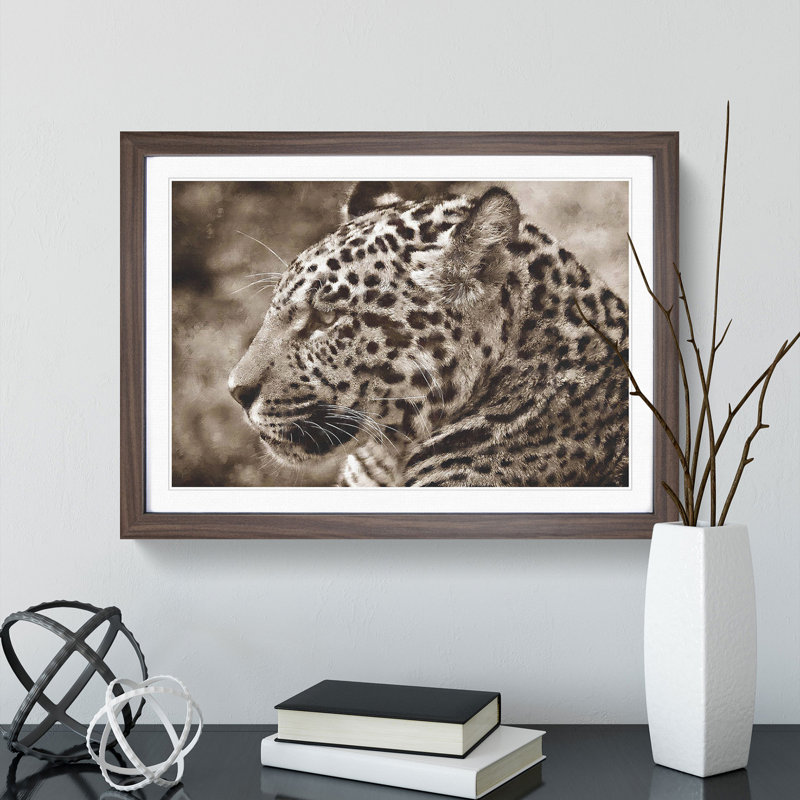 Jaguar - Picture Frame Painting, Walnut, 48cm H x 65cm W x 2cm D