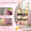 Pink Three Tier Kids Toy Storage Shelving Unit With Six Jungle Animal Printed Detachable Non Woven Fabric Boxes Low Child Friendly Height Organiser For Nursery Bedroom Playroom Ages Three To Eight
