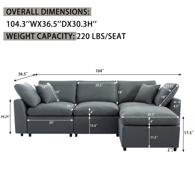 Canapé modulaire rembourré en duvet rembourré, Gris foncé