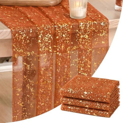3 pièces de chemin de table en gaze caramel doré 120 pouces 10 pi, feuille métallique scintillante, anniversaire de mariage, fête de mariage