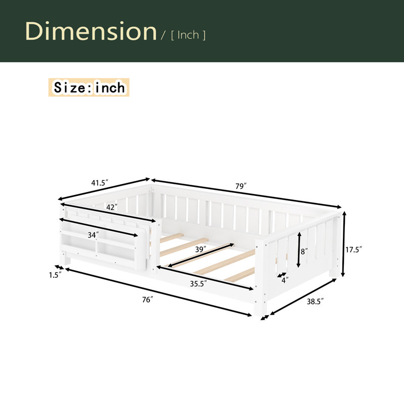 Lit avec bibliothèque intégrée et garde-corps de sécurité de haute qualité, Lit simple, Blanc