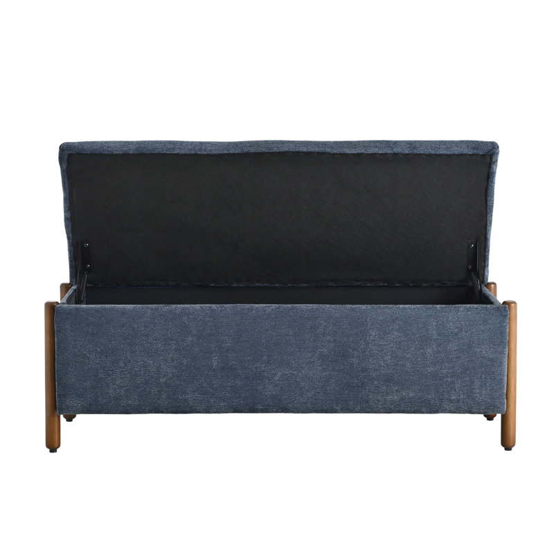  Banc de rangement rembourré 48 po avec pieds en bois massif 48 po, Bleu