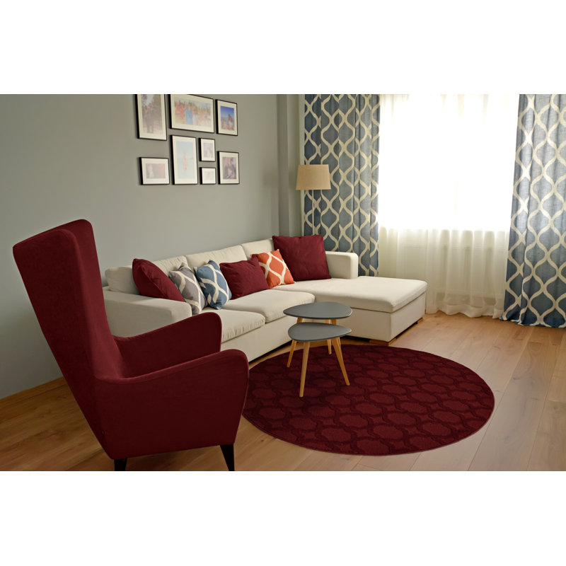 Tapis touffeté à motif géométrique rouge chili, Rond 5 pi