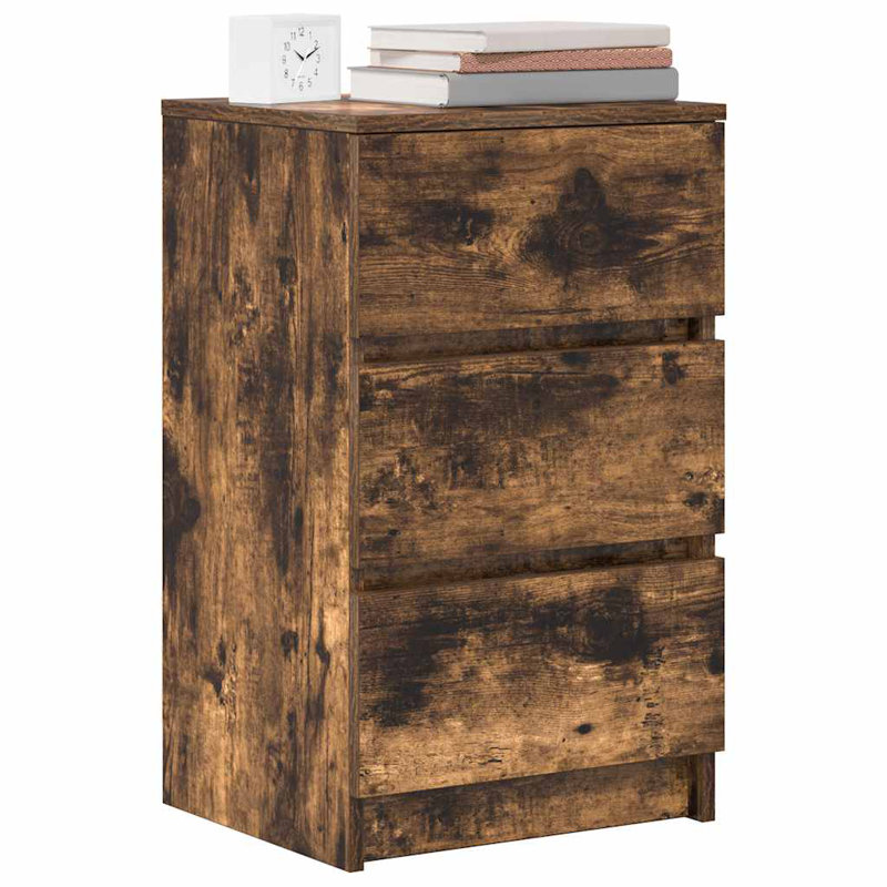 Bedside Cabinet With 3 Drawers 39X35x65 Cm, Smoked Oak