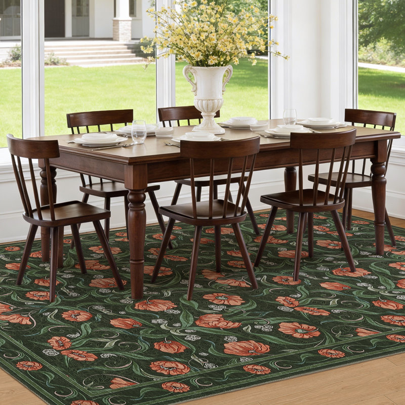 Area Rug for Living Room, Floral Modern Washable Rugs, Non-Slip Low-Pile Soft Floor Carpet for Bedroom, Living Room, Dining Room