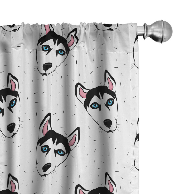 Rideaux à 4 panneaux East Urban Home Husky, répétant un motif de chien, noir, bleu et rose, L 28 po x L 63 po