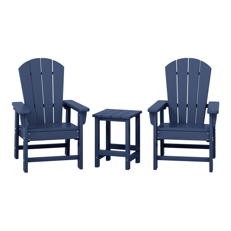 Laguna Kids Outdoor Poly Adirondack Chair With Side Table 3-Piece Set, Navy Blue