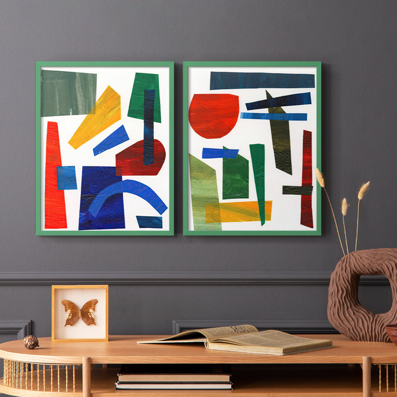 «Colorful Shapes I», reproduction encadrée de qualité supérieure - prête à être accrochée - aucun clou requis - aucun clou requis