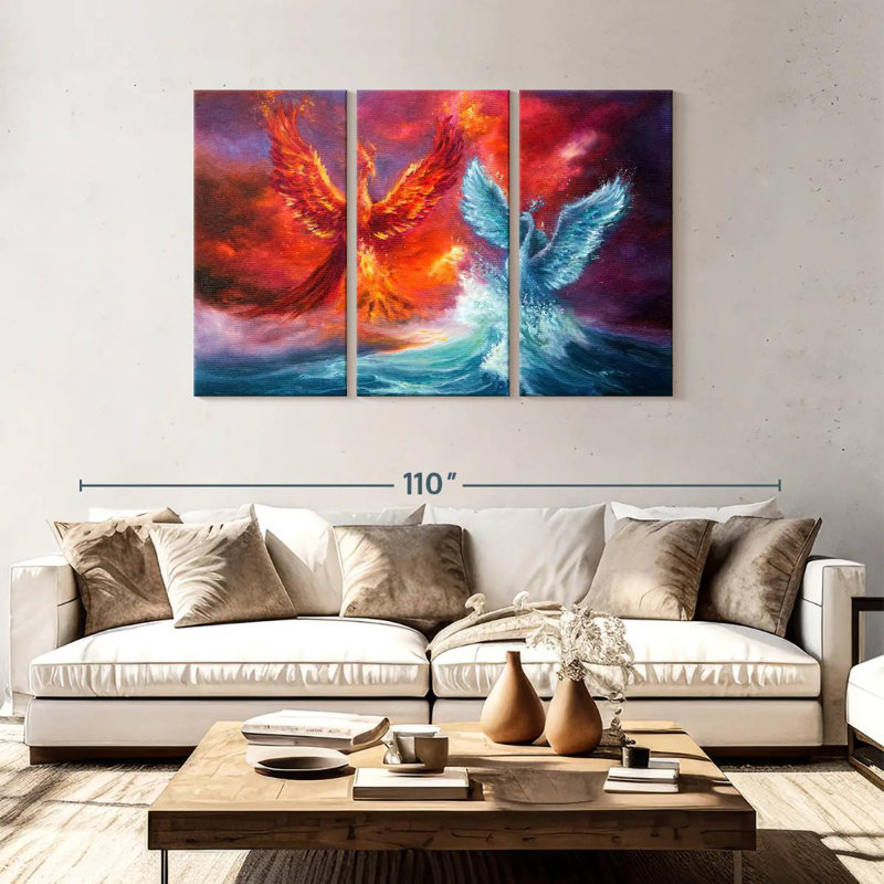 Kelan Fire Phoenix et cygne abyssal, H 48 po x l 74 po
