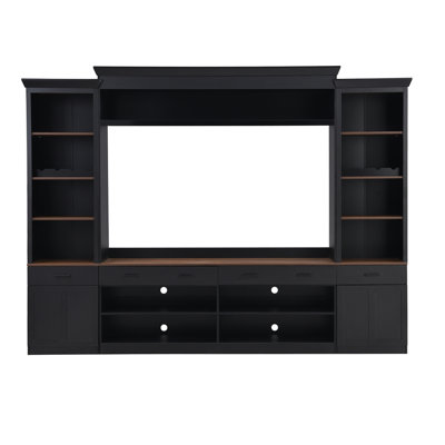 TV Stand with Adjustable Shelves, Mid-Century Media Console with Wine Rack