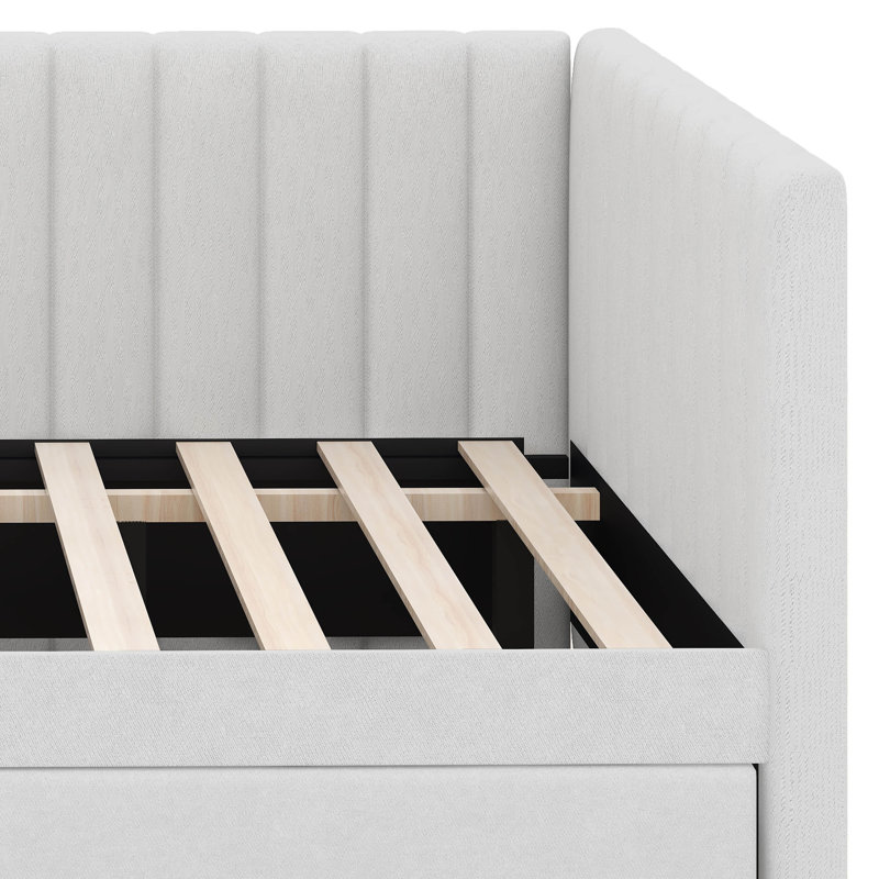 Full Size Upholstered Daybed With Trundle, Beige