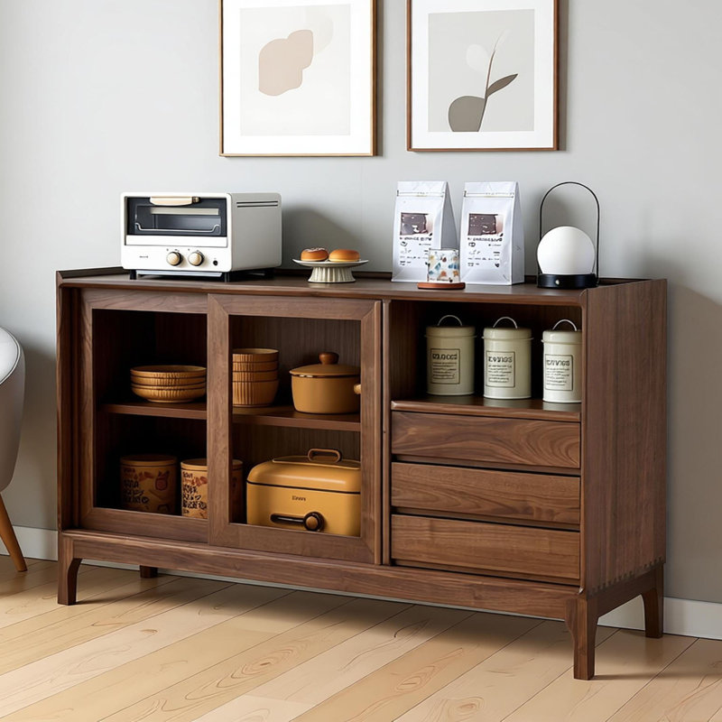 Buffet simple en bois de noyer noir, H 33,46 po x l 59,05 po x P 15,74 po
