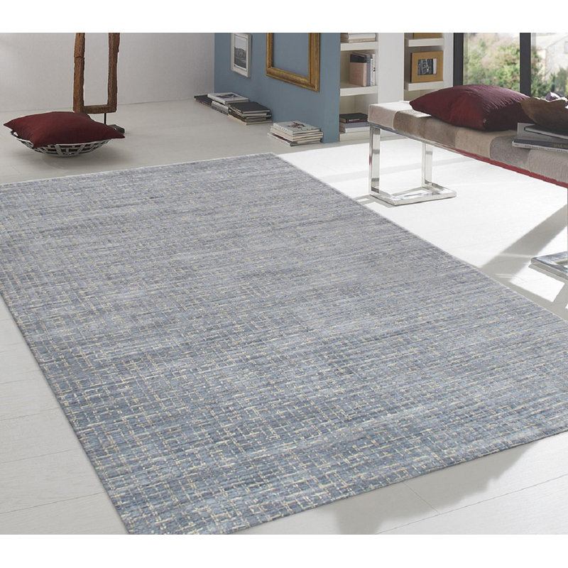 Handmade Deep Blue Wool & Silk Blend Area Rug - 8' x 10'