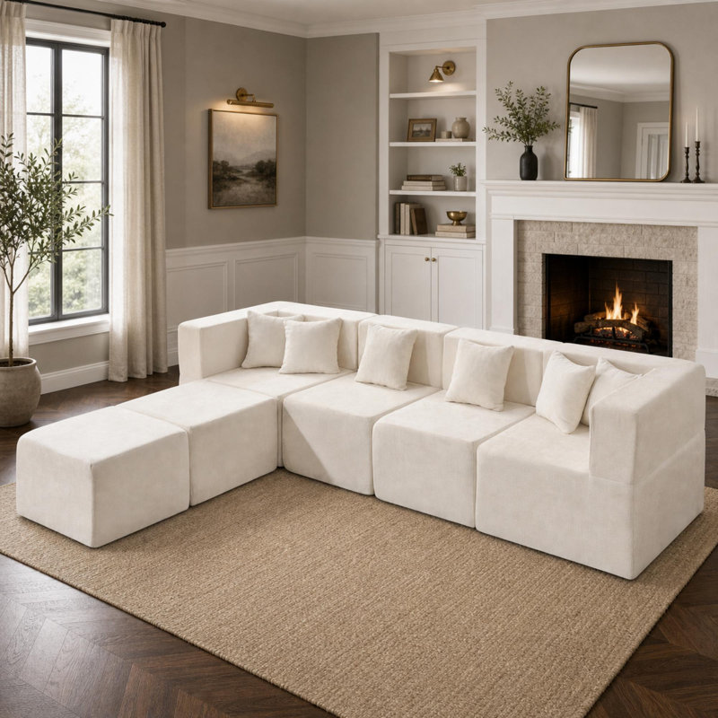 Canapé modulaire en forme de U avec 2 repose-pieds en forme de U Modern Minimalist Cloud 129 po, aucun assemblage requis