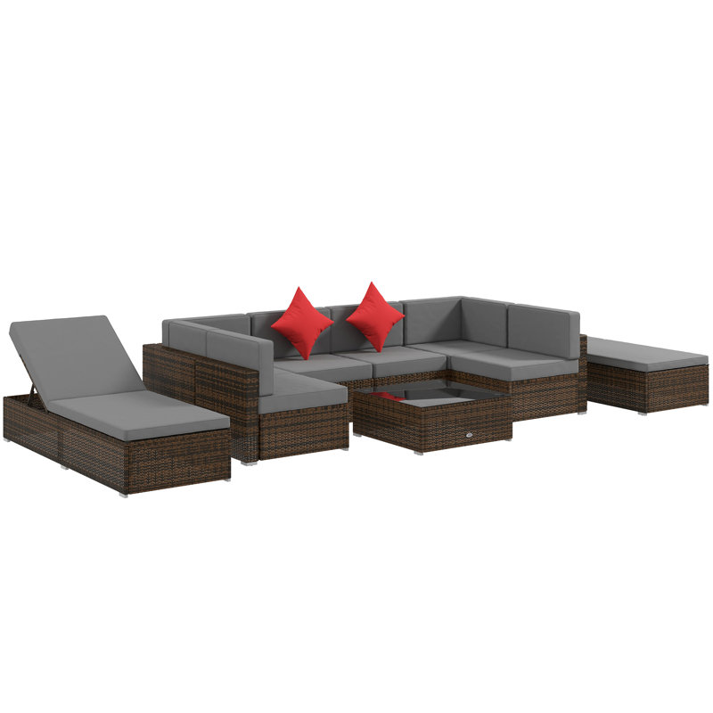 Ensemble de conversation d'extérieur 8 personnes avec coussins Vienne, Gris