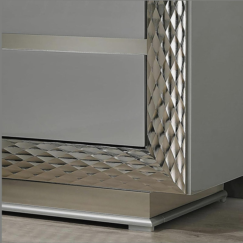 1pc Table de chevet à base de socle, moulure argentée, doublure en feutre, tiroir, finition grise