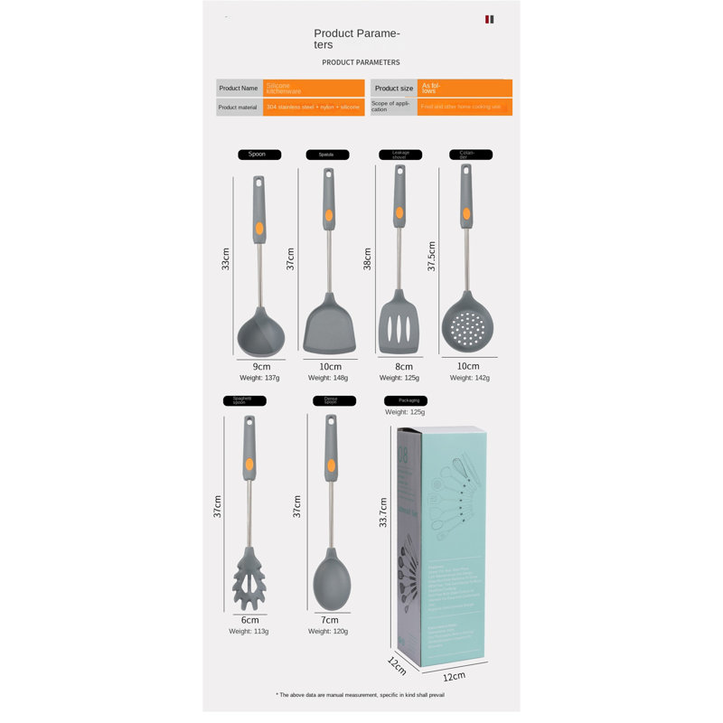 8PC Stainless Steel Silicone Cooking Utensil Set - Food Grade, Non-Slip, Heat Resistant, Non-Stick