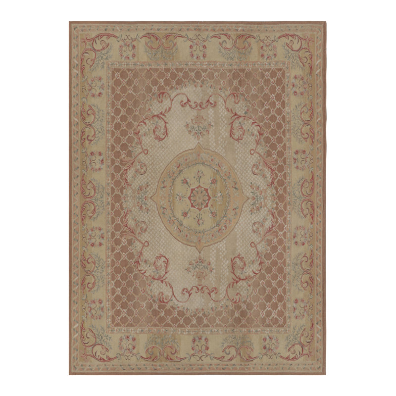 Rug & Kilim’S Aubusson Style Rug In Gold And Beige With Floral Medallion