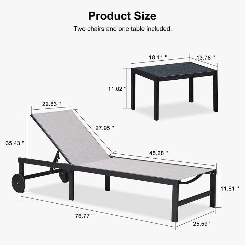 Chaise longue d'extérieur avec table Reivo, Mélange de gris
