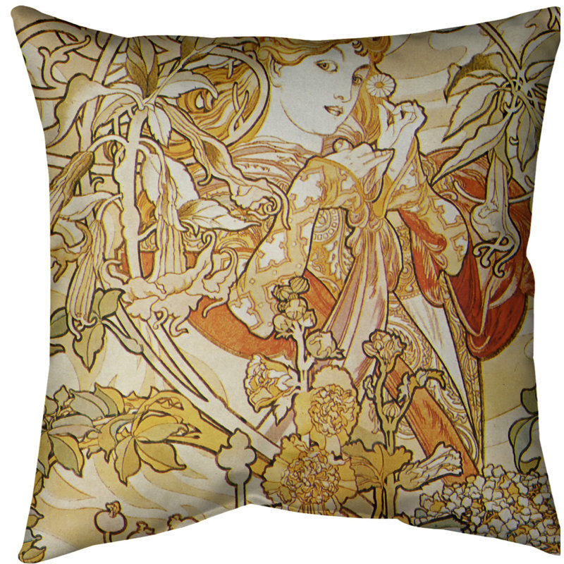 Coussin alphonse mucha femme avec un oreiller en série euro, Bourre en polyester, Faux lin