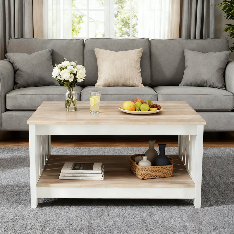 Table basse carrée avec rangement semi-ouvert, table basse Farmhouse