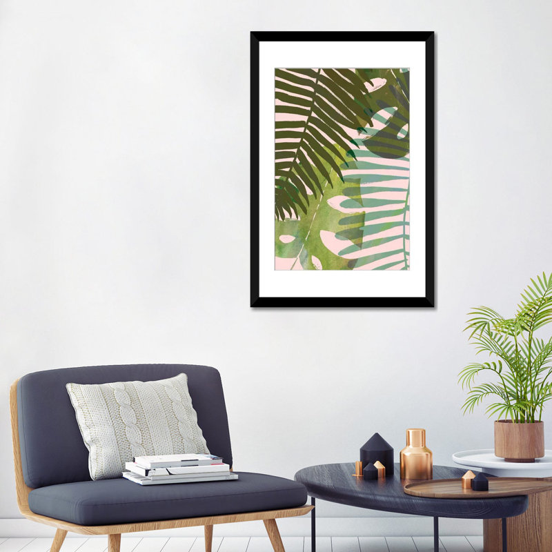 « tropical enchevêtrer i », art sur toile, H 24 po x l 16 po x P 1 po, Papier beaux-arts encadré noir, Blanc