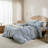 100% Washed Cotton Duvet Cover Set, Classic Check Pattern, Soft Breathable Bedding with Hidden Double Zipper and Envelope Pillowcases-122817773-122817775