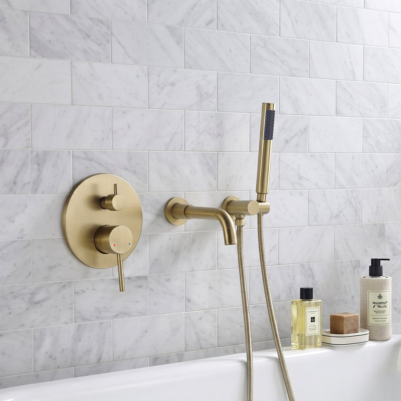 Wall Bath Faucet with Diverter, Brushed Gold