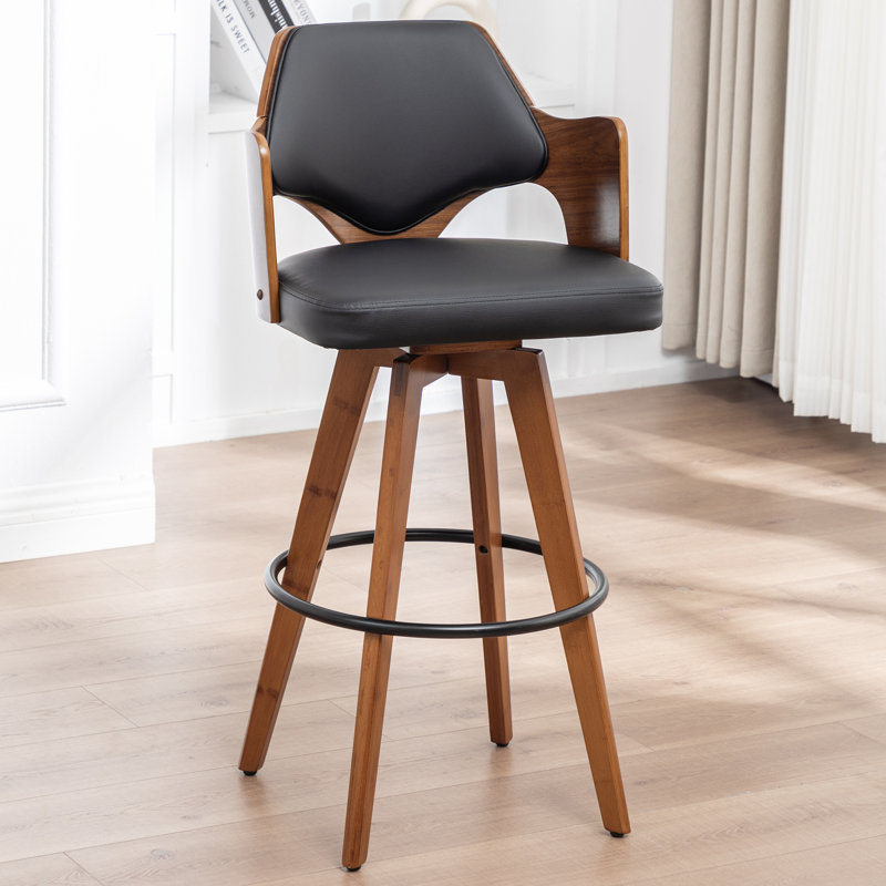 Swivel Upholstered Counter Stool, Counter Stool (26.77" Seat Height), Black