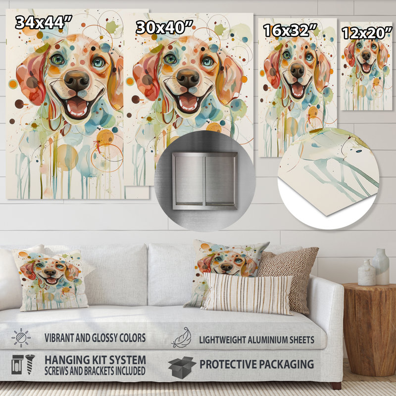 Happy Hound Beagle Dog I - animaux, décoration murale en métal, H 32 po x l 16 po
