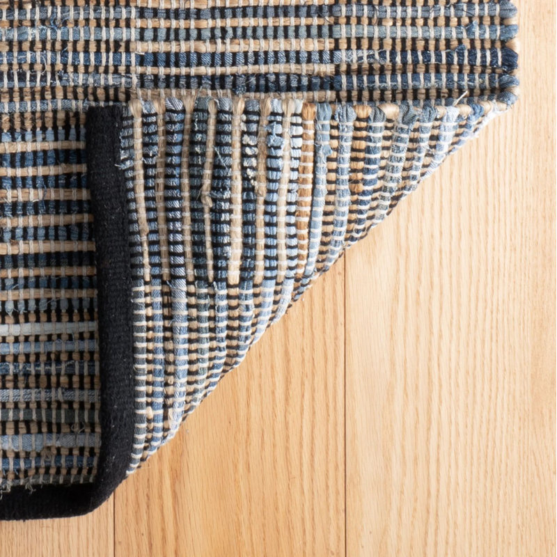 Denim Rag Gridwork Blue Handwoven Cotton Rug, Rectangle 8'6" x 11'6"