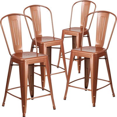 Annetrud 24" Industrial Style Bar Stool Chair - Set of 4 - Modern Metal Counter Height