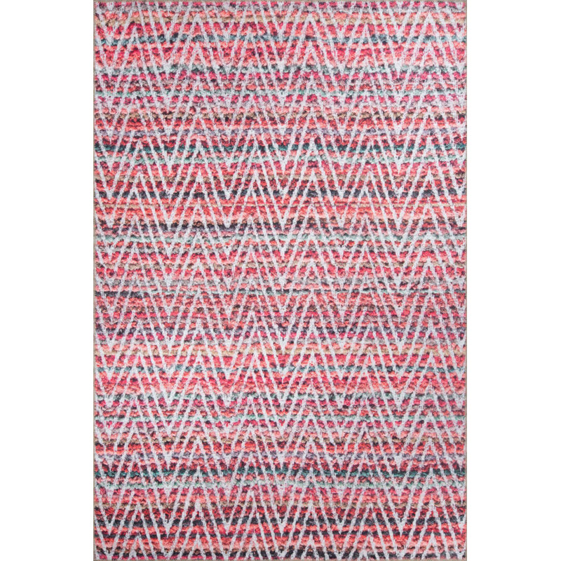 Tapis décoratif à chevrons rouges rétro, Rectangle 3 pi 10 po x 5 pi 3 po